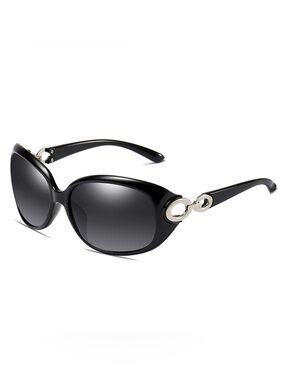 Elegant Black Women's Sunglasses with Silver Ring Detail